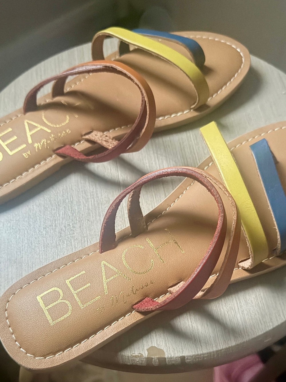 BEACH by Matisse Multi-Color Strappy Slide Sandals - Yellow, Blue, Red